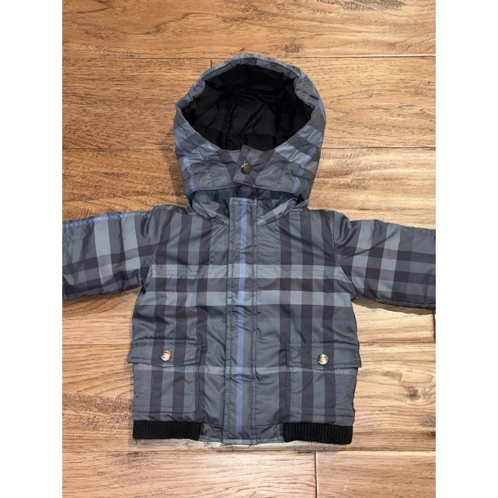 Burberry Baby Boys Blue Plaid Winter Puffer‎ Hooded Jacket Coat Blue 9 Months